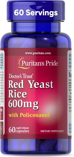 [BRSWIZQ3OV7GAETO] Puritans Pride Doctors Trust® Red Yeast Rice 60mg com Policosanol, Suplemento Dietário, 60 Cápsulas de Libertação Rápida
