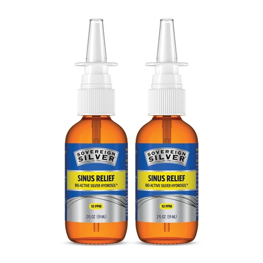 [BRSROYYZDJ6QKFA2] Sovereign Silver Sinus Relief Nasal Spray, 10 PPM Bio-Active Silver Hydrosol, Sinus Spray to Cleanse Mucus & Allergens, Drug-Free Nasal Cleanser, Non-Habit Forming – 2 fl oz (59mL), Pack of 2