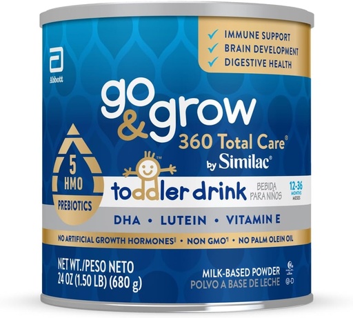 [BRSROEIRAEBBMGTL] Go & Grow 360 Total Care by Similac Toddler Nutritional Drink, Has 5 HMOs, Powder, 24-oz Can