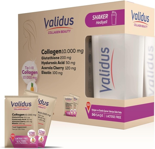 [BRSROZT2CUNGYYAU] VALIDUS Collagen 10.000 mg + Elastin 100 mg + Glutathione 200 mg 30 Sachets + Shaker
