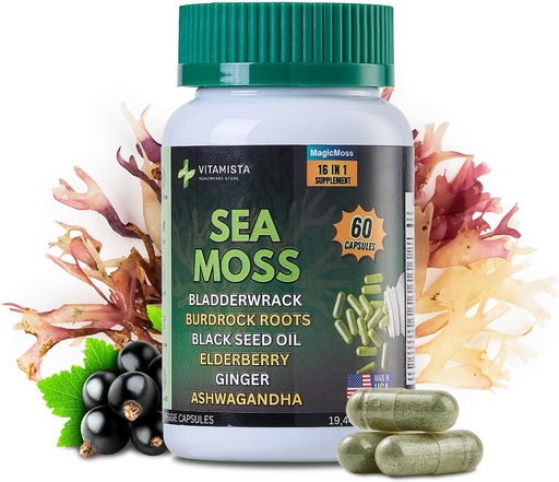 [BRSRA2Y2AABWEFI7] Sea Moss Capsules – 16-in-1 Sea Moss Supplement with Bladderwrack, Burdock Root, Black Seed Oil, Ashwagandha – Immune Support & Energy Booster – 60 Vegan Capsules (19445mg)