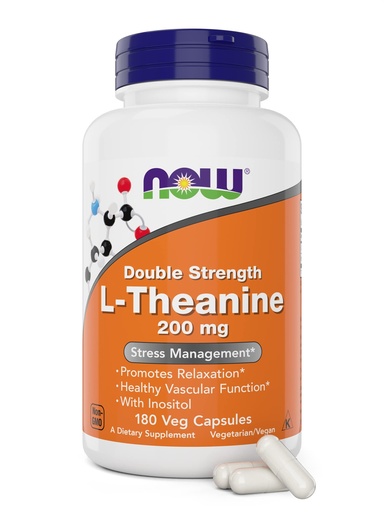 [BRSRMBQ3DIGR6FL3] NOW Foods L-Theanine, Double Strength 200 mg Per Cap - 180 Veg Capsules - Enhanced with 100mg Inositol - Vegetarian, Non-GMO - Ltheanine 200mg Supplement