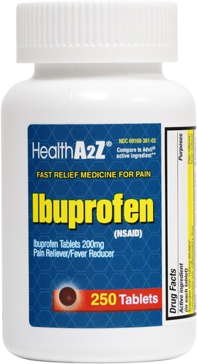 [BRSROGAEB4HAGC3D] HealthA2Z® Ibuprofen 200mg | Pain Relief | Body Aches | Headache | Arthritis | Cramps | Back Pain | Fever Reducer… (250 Count)