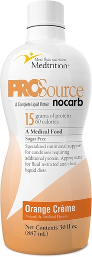 [BRSWGYL4BAIGAYLO] Liquid Collagen Peptides Type I, III 15 Grams Protein per Oz. |Prosource NoCarb Orange Crème 4 Bottles Pack Medtrition|