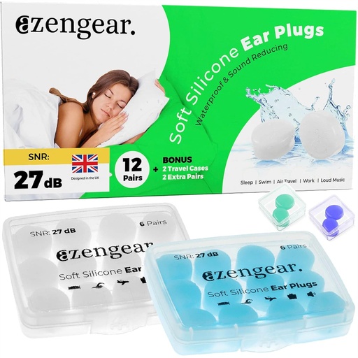 [BRSRM2T2CB5BU23O] Ear Plugs for Sleep (14 Pairs), Soft Silicone Earplugs, Reusable, Sleeping, Noise Sound Cancelling, Swimming, Work