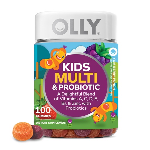 [BRSWGGTRBZ7Q2HLG] OLLY Kids Multivitamin & Probiotic Gummy, Digestive Support, Vitamins A, D, C, E, B, Zinc, Chewable Supplement, Berry Flavored, 50 Day Supply - 100 Count