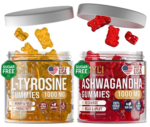 [BRSRA2TYAUPWKF3A] Joyli L-Tyrosine + Ashwagandha Gummies – Focus, Memory & Mental Clarity Support – Vegan Formula with Vitamin C & Zinc – 2 Pack for Adults & Kids
