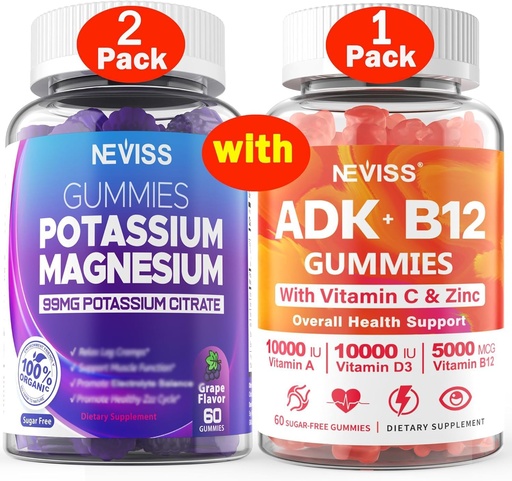 [BRSROCA7PIDREH3Z] 2Pack Potassium Magnesium + 1Pack Vitamin ADK with B12 Gummies