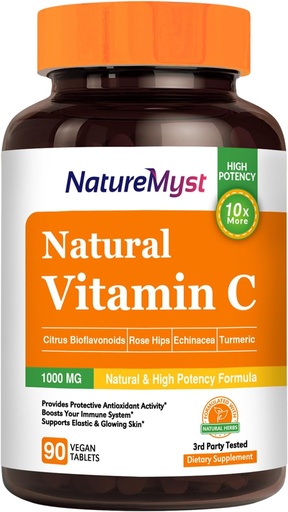 [BRSROHADBYAQI23D] Vitamin C Tablet, 1000 mg, Natural Form, High Potency, Citrus Bioflavonoids, Rose Hip, Echinacea & Turmeric, Immune & Skin Health, 90 Vegan Tablets