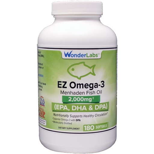 [BRSWGGIDCECGCCTG] Wonder Laboratories EZ Omega-3 Atlantic Menhaden Fish Oil Supplement 2000 mg, Burpless, Made in The USA, Perfect Balance of EPA+ DHA + DPA 180 Softgels