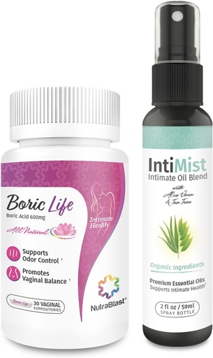 [BRSWGAA7CN5GMH34] NutraBlast Boorzuur Vaginale Zetpillen 600mg (30 tellingen) w/Intimist Essential Oils Blend Spray (2 fl oz)