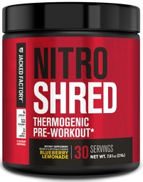 Jacked Factory NITROSURGE Shred Pre Workout Supplement - Energy Booster, Instant Strength Gains, Sharp Focus, Powerful Pumps - Nitric Oxide Booster & PreWorkout Powder - 30Sv, Blueberry Lemonade
