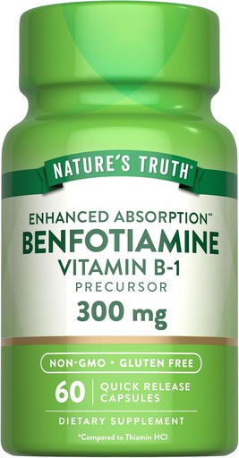 [BRSW2BQ5C56QKHTU] Naturens sanning Benfotiamine | 300mg | 60 greve | Icke-GMO och Gluten fri tillägg | Vitamin B1 Precursor
