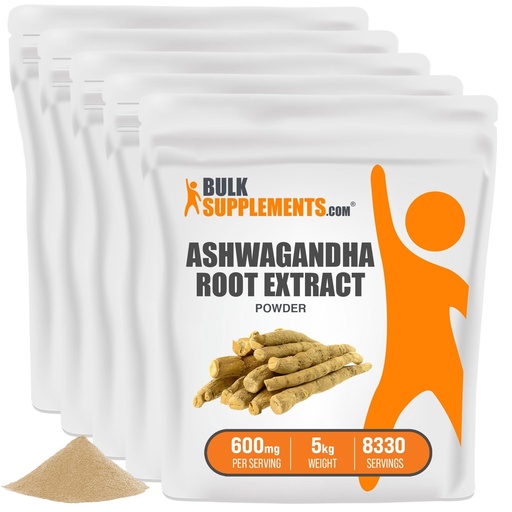 [BRSWKHY3PIGB4DDA] BulkSupplements.com Ashwagandha Root Extract Powder - Ashwagandha Powder, Herbal Supplement - Vegan & Gluten Free, 600mg per Serving, 1kg (2.2 lbs) (Pack of 5)