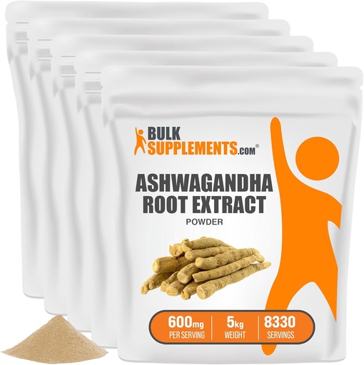 [BRSWKHY3PIGB4DDA] BulkSupplements.com Ashwagandha Root Extract Powder - Ashwagandha Supplement, Ashwagandha Powder - von Ashwagandha Root - Vegan & Gluten Free, 600mg pro Servierung, 5kg (11 lbs) (Pack mit 5)