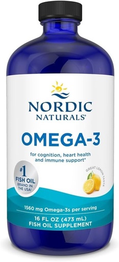 [BRSWIYA6C4FBQELO] Nordic Naturals Omega-3, Lemon Flavor - 16 oz - 1560 mg Omega-3 - Fish Oil - EPA & DHA - Имунна поддръжка, Brain & Heart Health, Optimal Wellness - Non-GMO - 96 Servings