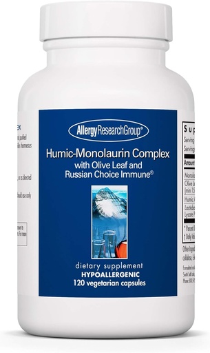 [BRSWIEANAABRKFAV] Алергия Изследователска група Humic-Monolaurin Complex - Подкрепа на имунната система, добавки Humic Acid, с маслинено листо, вегетариански капсули - 120 граф