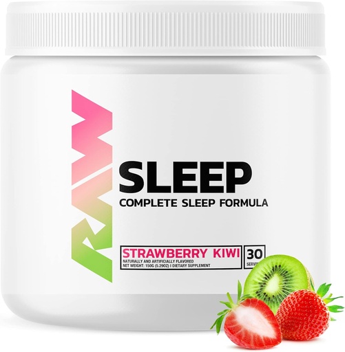 [BRSW2AI7BYFGOALL] RAW Natural Sleep Aid Supplement - Relaxation Enhancer & Mood Support with Melatonin, Magnesium, Zinc, L-Tryptophan & Lemon Balm Extract to Relax & Calm The Mind & Body - 30 Servings, Strawberry Kiwi