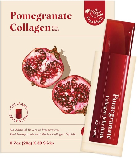 [BRSRMFAOOUCBGFA6] Pomegranate Collagen Jelly Stick (20g x 30 Sticks) Marine Collagen Peptide with 100% Real Spain Pomegranate - No Artificial Flavors - No Preservatives - No Added Sugar - Easy-to-Absorb