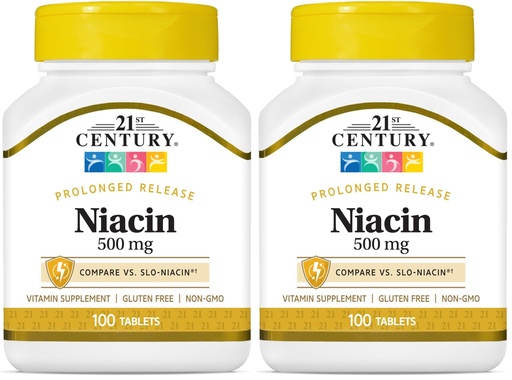 [BRSRAY3ROB7WKYDB] 21st Century Niacin 500 mg Prolonged Release Tablets, 100 Count (27474) (Pack of 2)
