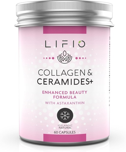 [BRSW2HAECJ4AKCL7] Collagen & Ceramides+, Enhanced Beauty Formula with Astaxanthin & Biotin, Vitamin A, B2, B3, B12, C & D Promotes Skin Hydration & Elasticity, Non-GMO, Gluten-Free, Soy-Free, 60 Capsules