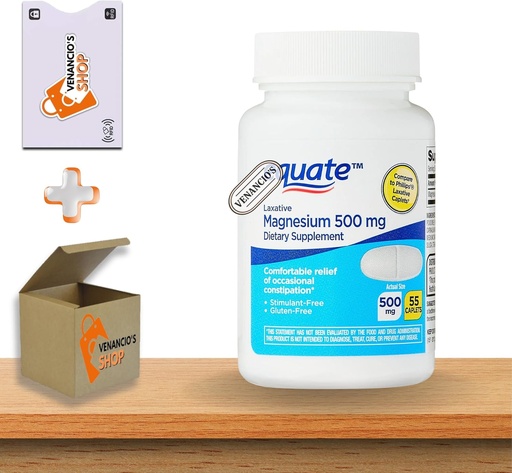 [BRSRAAQ3AAGR4A32] Magnesium Laxative Caplets • Gentle Relief for Occasional Constipation • Cramp & Stimulant Free • 55 Count by Equate + Venanci’os Sticker (Pack of 1)