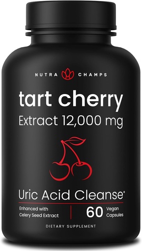 [BRSWGFQ6PMJRAG3L] Biologische Tart Cherry Extract Capsules 12.000mg - Gemaakt van Montmorency Tart Cherry Concentrate, Selderij Zaad & bosbes - Uric Acid Cleanse & Joint Support - Vegan Capsules