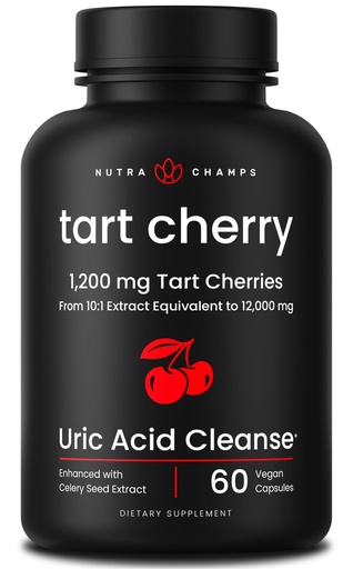 [BRSWGFQ6PMJRAG3L] NutraChamps Organic Tart Cherry Extract Capsules - Made from Montmorency Tart Cherry Concentrate, Celery Seed & Bilberry - Supports, Sleep, Uric Acid Levels & Joint Health - 60 Vegan Capsules
