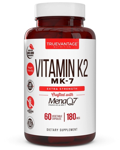 [BRSWKFAACF5GOH36] Vitamin k2 MK-7 Supplement 180mcg -Vitamin K2 Supports Bone & Heart Health for Cardiovascular Calcium Absorption from Arteries- 60 Easy to Swallow Vegetable caps of MenaQ7 K2 MK7