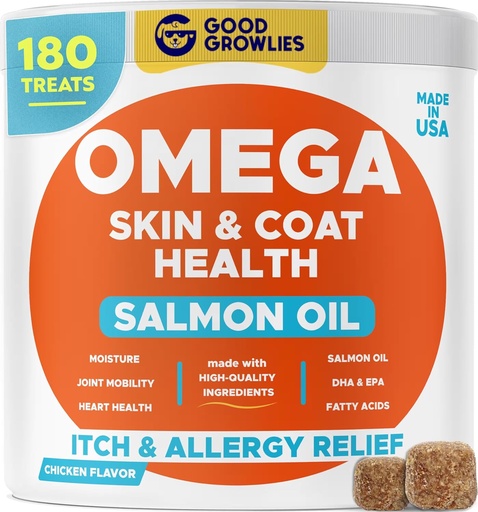 [BRSRAHA5AAMBQ3QY] Omega 3 Alaskan Fish Oil Treats for Dogs (180 Ct) - Dry&Itchy Skin + Allergy - Shiny Coats - EPA&DHA Fatty Acids - Natural Salmon Oil Chews - Chicken Turkey