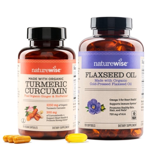 [BRSRAYYYCMJQ2CL3] NatureWise Curcumin Turmeric 2250mg & Flaxseed Oil 1200mg Omega 3 6 9 Softgels for Joint, Heart & Immune Support [1 & 2 Month Supply]