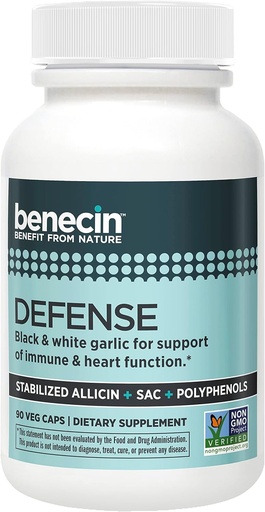 [BRSW2GAKBUDWMHYY] Benecin Defense 1500 mcg Alicina estabilizada por cápsula Mais altas quantidades de SAC & Polifenóis de Alho Preto       □ Apoio poderoso de Imune & Função do Coração (90 Contagem, 90, Contagem)