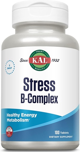 [BRSWIYTYCUPQAC3K] KAL Stress B Complex Vitamin Supplement, Vitamin B Komplex für Energie, Stress, Red Blood Cell Formation und Immununterstützung, mit Vitamin B12, B6 und Folsäure, 60-Tage Garantie, 50 Serv, 100 Tabletten