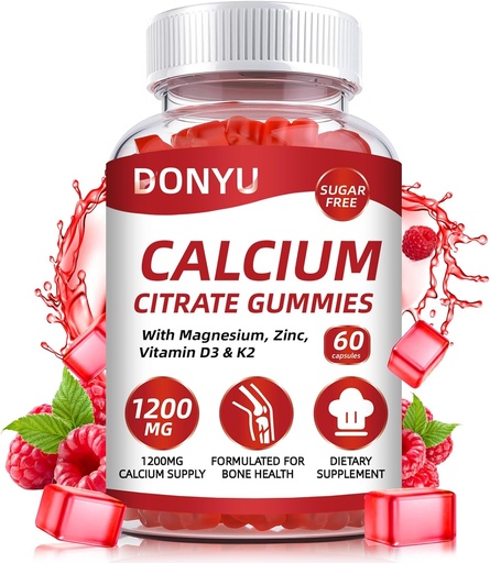 [BRSRAAIKOEFW2HLX] Calcium citraat 1200mg Gummies met vitamine D3: met calcium Magnesium Zink Vitamine D3 K2 voor botspier Immune - Ultimate Absorptie Calcium Supplement voor vrouwen & mannen, suikervrije