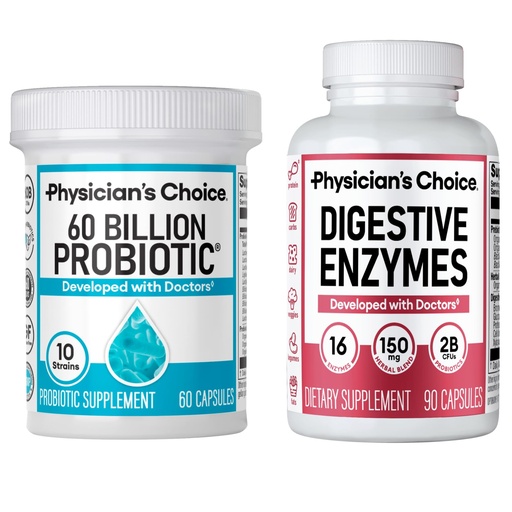 [BRSRA2T3A57BU3I6] Physician's CHOICE - Optimal Gut Health Bundle: 60 Billion Probiotic 60ct + Digestive Enzymes 90ct for Digestive Comfort and Immune Support
