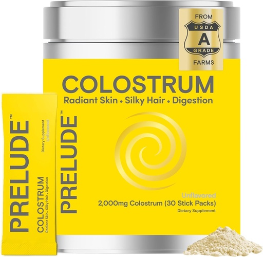 [BRSRAYAZABYBUELL] Prelude Bovine Colostrum Supplement - Grassfed Colostrum 분말은 Gut 건강, 면역력 및 전반적인 웰빙을위한 스틱 - Colostrum Aids Hair, Skin & Digestive Health for Women & Men - 미국에서 제조