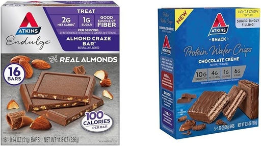 [BRSRAYYYCVYRSYLV] Atkins Endulge Almond Craze Bar 16 Count & Chocolate Crème Protein Wafer Crisps 5 Count Bundle