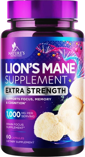 [BRSRAYIPBYDRMADU] Lions Mane Mushroom Capsules - 1,000mg per Serving Lion’s Mane Supplement Capsules - Memory & Focus Support - Brain, Immune Health Support - Mushroom Powder Extract Vegan, Bottled in USA - 60 Count