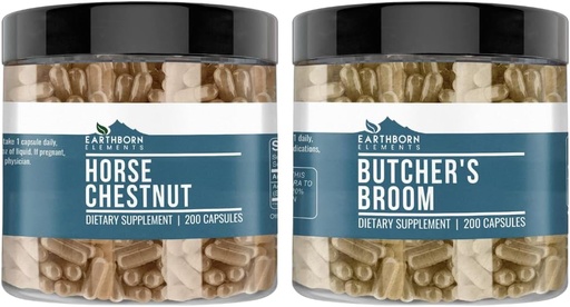 [BRSRO2QTCIHWO33J] Elementos del Caballo Chestnut y Butcher's Broom Bundle, 200 Capsules Cada uno, Puro &amp; Undiluted, No Additives