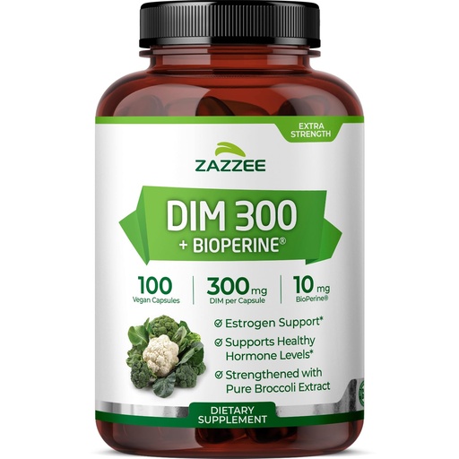[BRSWKHD6DJ5QGH32] Zazzee DIM 300 mg Per Capsule, 100 Count, Plus 10 mg BioPerine, Estrogen Balance, Hormonal Acne, Menopause Support, Hormonal Balance, Diindolylmethane, Vegan, All-Natural, Non-GMO, Made in The USA