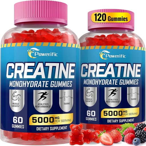 [BRSRAHA5PIBB62TD] Creatine Monohydrate Gummies for Men & Women Pre Workout Gummies with Taurine, Vitamin B6 & B12 Creatine Monohydrate Chewable for Increase Strength, Energy, Endurance, Muscle, Organic (2 Packs)