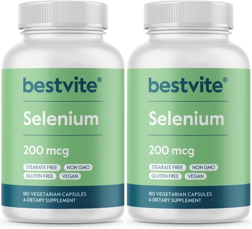 [BRSWGHTQBEFROAY3] BESTVITE Selen 200mcg (360 vegetarijanskih kapsul) (2-Pack) - brez stearat - brez agentov za pretok - Vegan - Non-GMO - Gluten Free