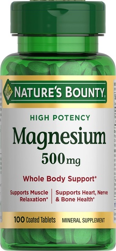 [BRSWIYTQAV5BUDDM] Nature's Bounty Magnesium, Mineral Supplement, Supports Bone and Muscle Health, 500 mg, Coated Tablets, 100 Count