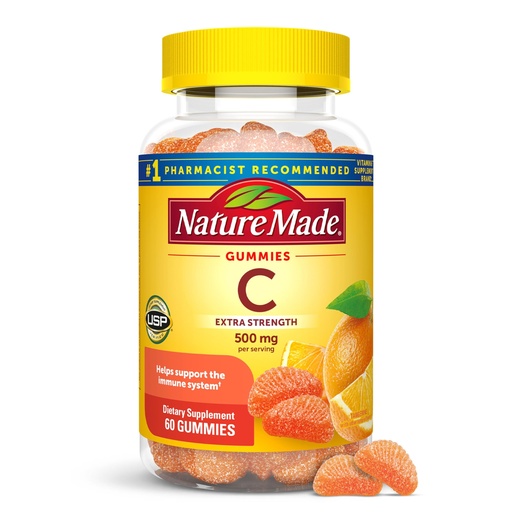 [BRSWYFAHCAFWGADD] Nature Made Extra Strength Dosage Vitamin C 500 mg per serving, Dietary Supplement, Vitamin C Gummies for Immune Support, 60 Gummies, 30 Day Supply
