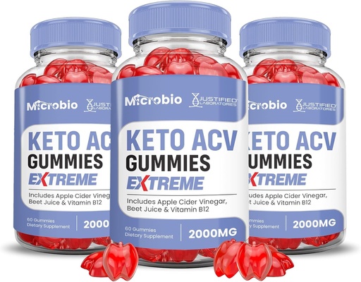 [BRSRAFDRDEAQAA3O] Odůvodněné laboratoře (3 balení MIcrobio Keto ACV Gummies Extreme 2000MG Micro Bio Keto Gummies Apple Cider Ocet s granátovým zeleninovým džusem Powder B12 Vegan Non GMO 180 Gummys