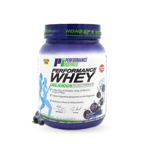 [BRSW2FD6DMNB6EI6] PERFORMANCE INSPIRED Nutrition WHEY Protein Powder – All Natural – 25G Protein – BCAAs – Digestive Enzymes – Fiber Packed – Blueberry – 2lb