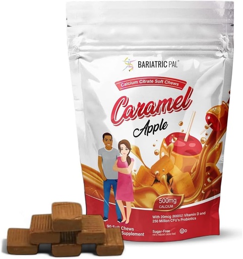 [BRSW2GIOPIJR4DI3] BariatricPal Calcium sans sucre Citrate doux Chews de 500mg avec vitamine D et probiotiques de pomme caramel de 90 Nombre (1 mois d'approvisionnement)