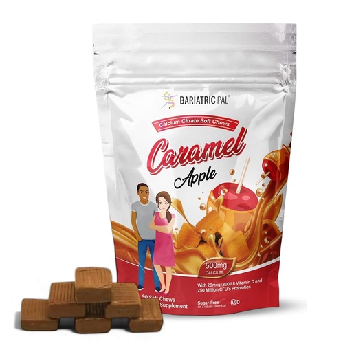 [BRSW2GIOPIJR4DI3] BariatricPal Sugar-Free Calcium Citrate Soft Chews | 500mg with Vitamin D & Probiotics | Caramel Apple | 90 Count (1 Month Supply)
