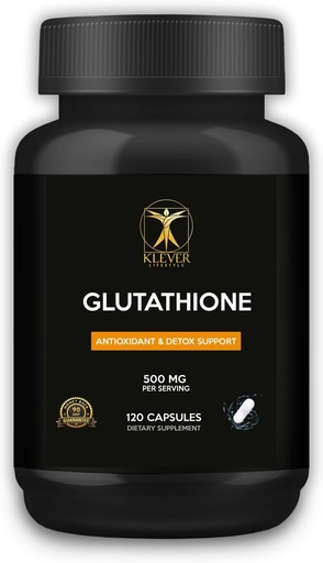 [BRSRAZIHCUPBOFI7] Klever Lifestyle | Glutathione | Antioxidant Supplement | Supports Cellular Health, Detoxification, Tissue Repair, and Immune Function | 120 Capsules | 500mg per Serving