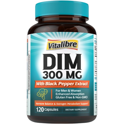 [BRSRAGD7CAPQGC3G] Vitalibre DIM Supplement for Women & Men, Estrogen Metabolism, Hormone Balance & Menopause Support, DIM 300 mg with Black Pepper Extract, High Absorption, 120 Capsules